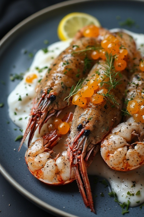 Humar með skyr gel og dill powder (Langoustine with Skyr Gel and Dill Powder)