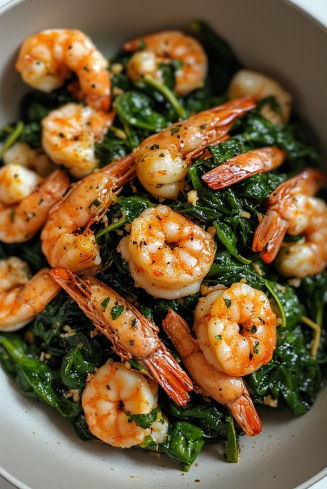 Rækjur og spínat (Prawns and Spinach)