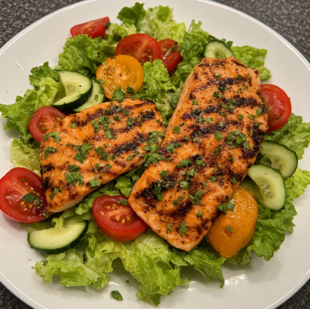 Grillaður lax með fersku salati (Grilled Salmon with Fresh Salad)
