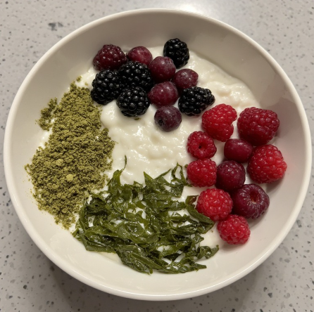 Plöntuskyr og þang morgunskál (Plant Skyr and Seaweed Breakfast Bowl)