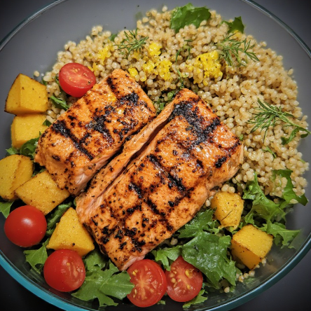 Grilled Salmon with Kumara & Quinoa Salad