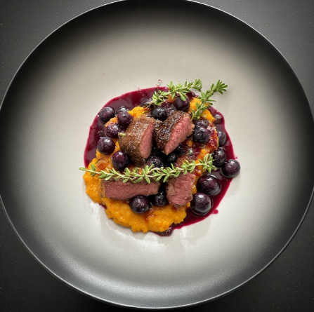 Venison Medallions with Blueberry Reduction & Kumara Mash