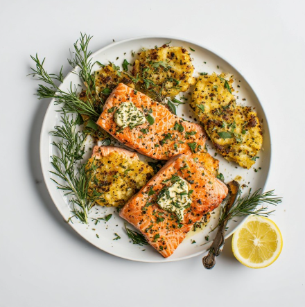 Pan-Seared Salmon with Kumara Rösti & Herb Butter
