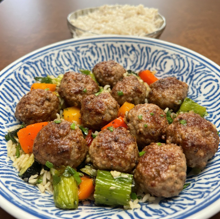 Turkey Meatballs with Roasted Veg & Brown Rice