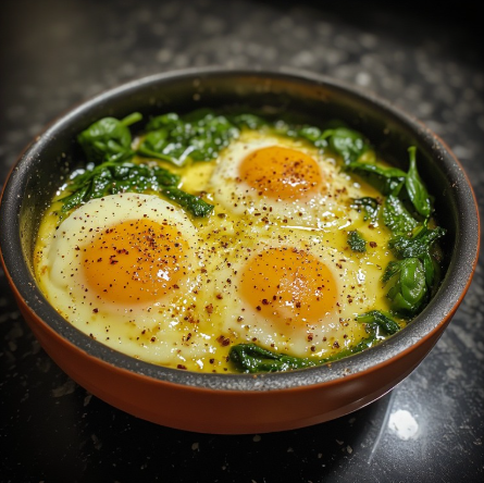 Butter-Poached Eggs with Spinach