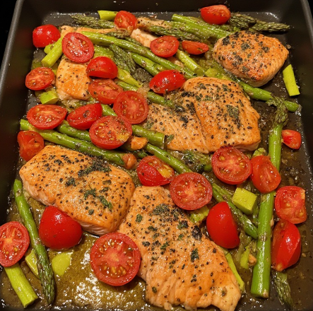Salmon Traybake with Asparagus & Tomatoes