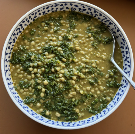 One-Pot Green Lentil & Kale Stew with Hemp Cream