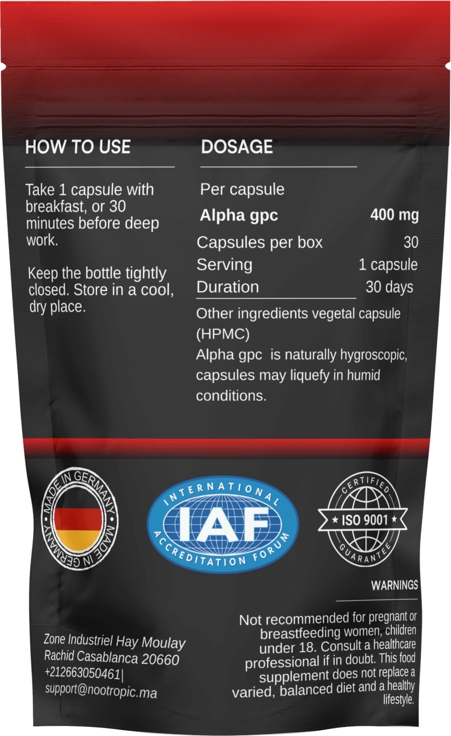 Alpha-GPC 400mg — Choline Premium & Acétylcholine