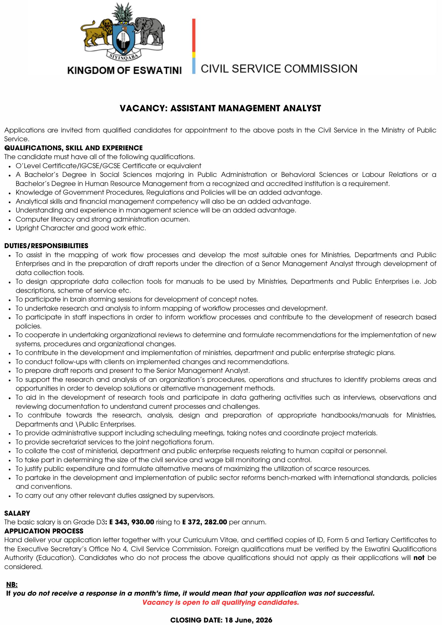 Assistant Management Analyst
