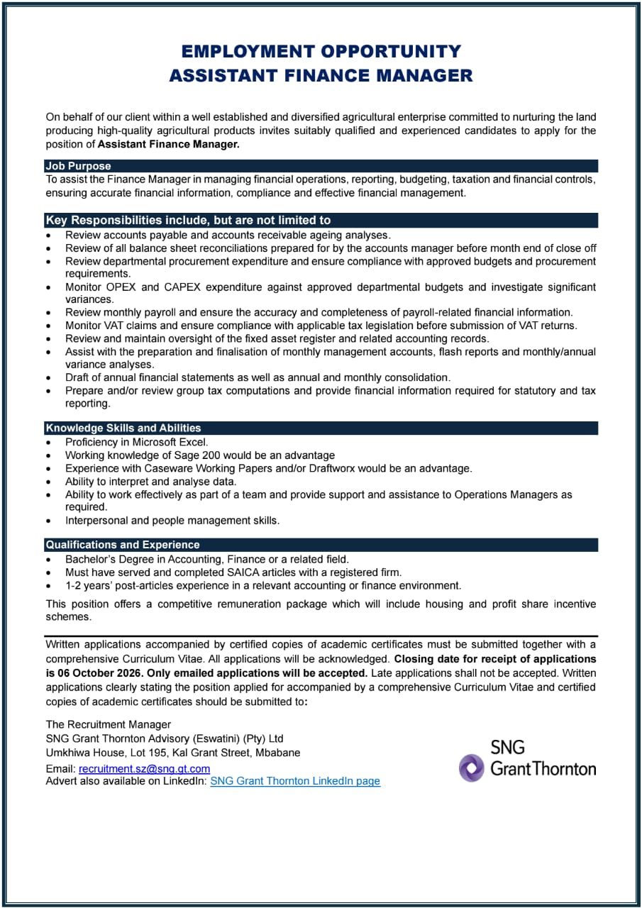 Assistant Finance Manager