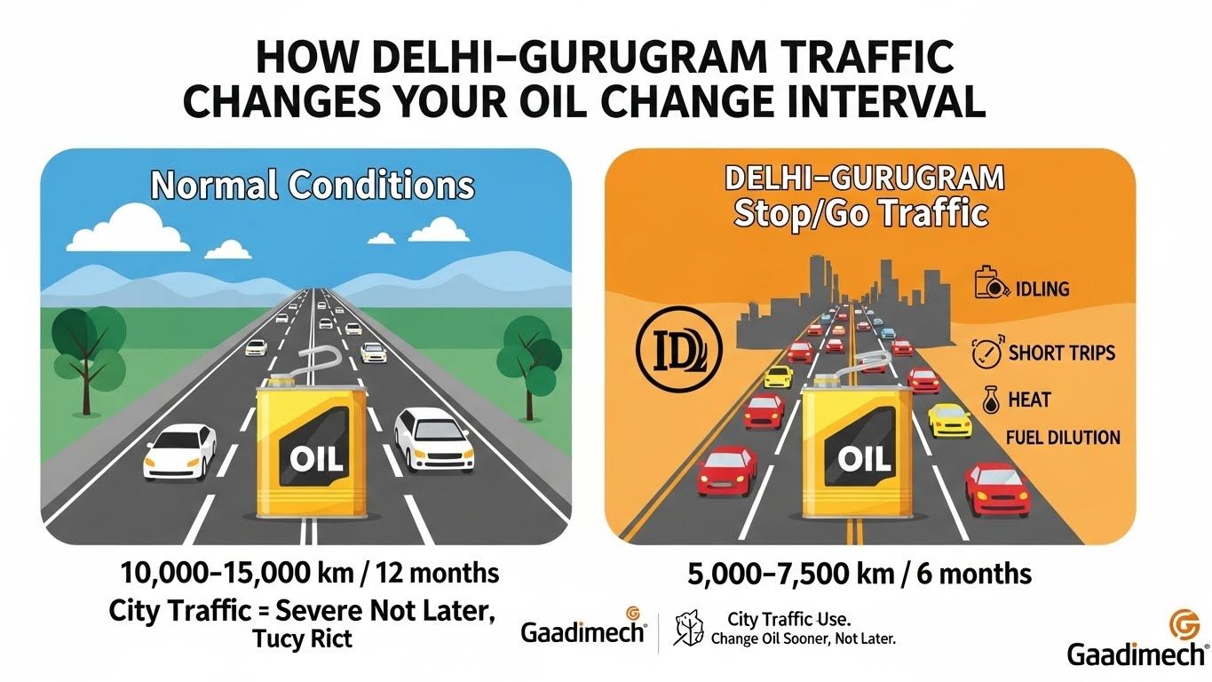 How Delhi–Gurugram Traffic Changes Your Ideal Engine Oil Change Interval