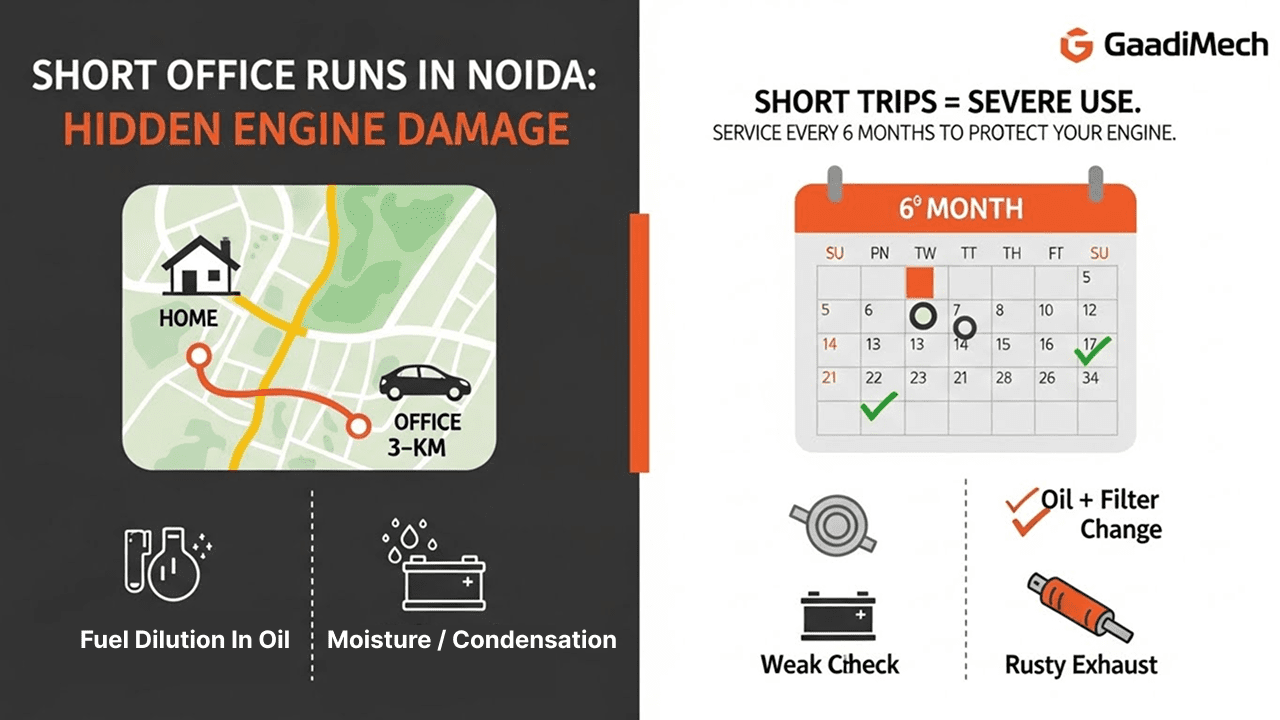 Short Office Runs in Noida: Hidden Engine Damage and How Timely Service Prevents It