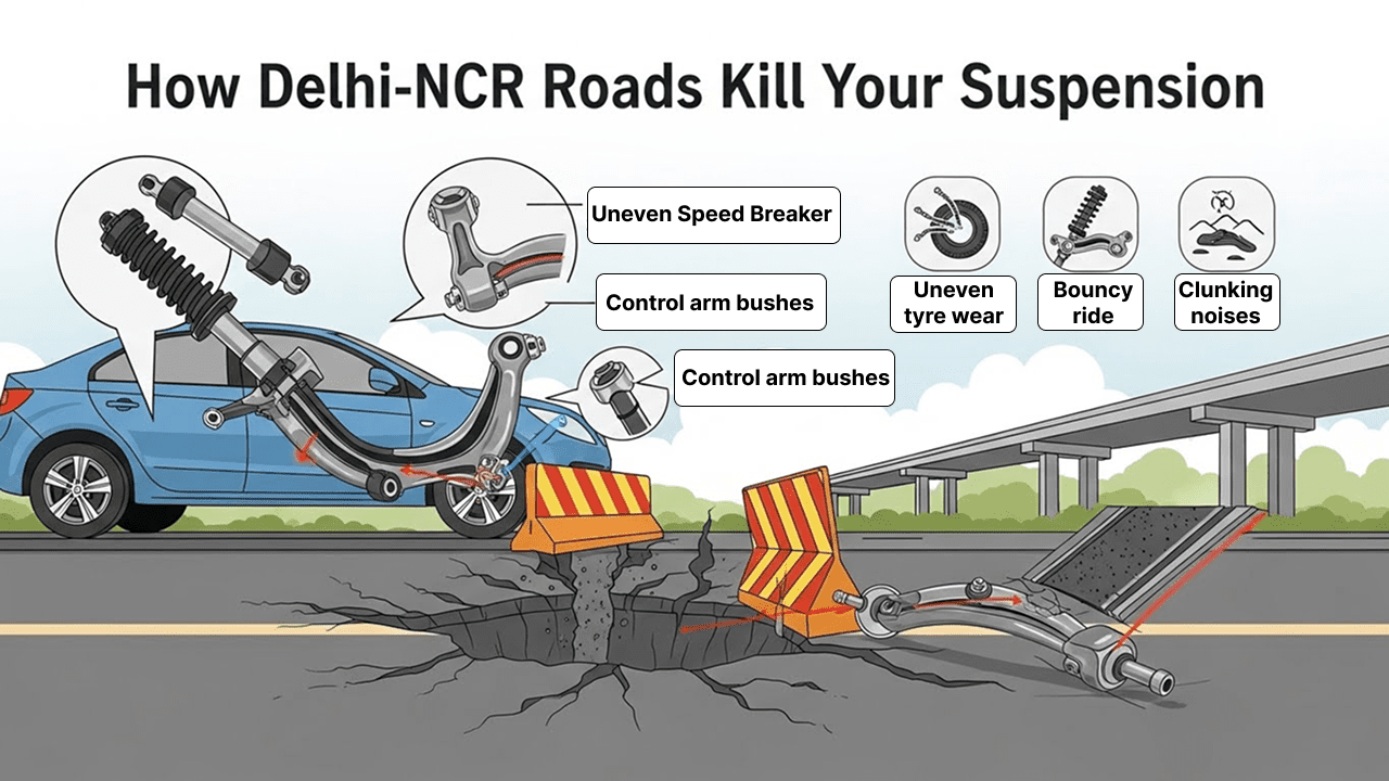 Delhi–NCR’s Broken Roads: How They Destroy Your Car’s Suspension Faster