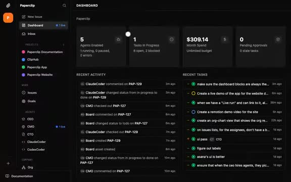 Paperclip AI Agent Dashboard on Railway Paperclip dashboard showing AI agent management