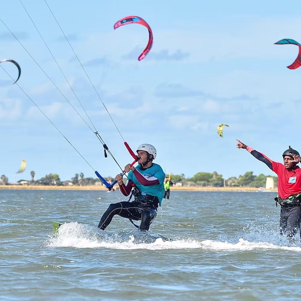 A beginner during a kitesurfing lesson A beginner during a kitesurfing lesson
