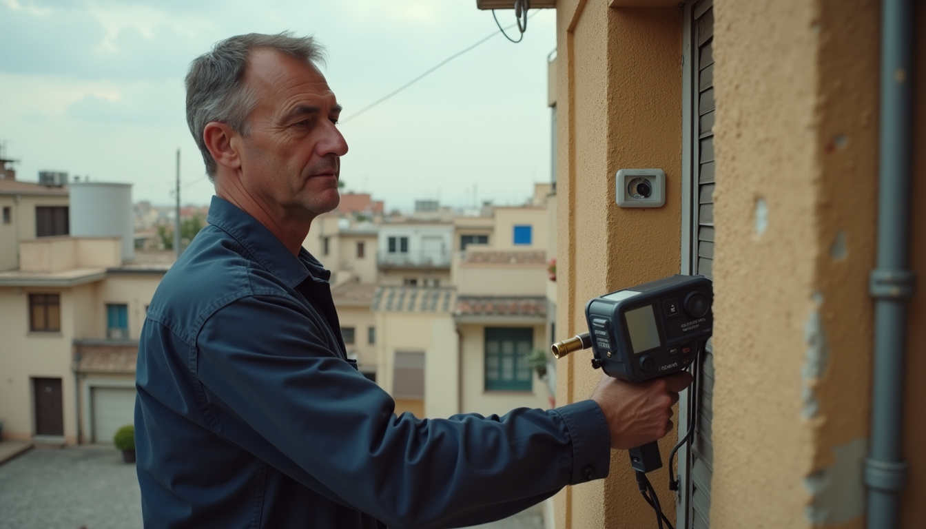 Videoporteros en Barcelona: toma de antena del salón con el medidor de campo conectado al cable