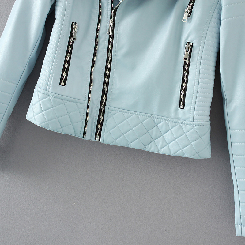 Women Fashion Soft Faux Leather Jackets -Motorcyle Zippers Biker Blue Coat Image 5 Women Fashion Soft Faux Leather Jackets -Motorcyle Zippers Biker Blue Coat Image 5
