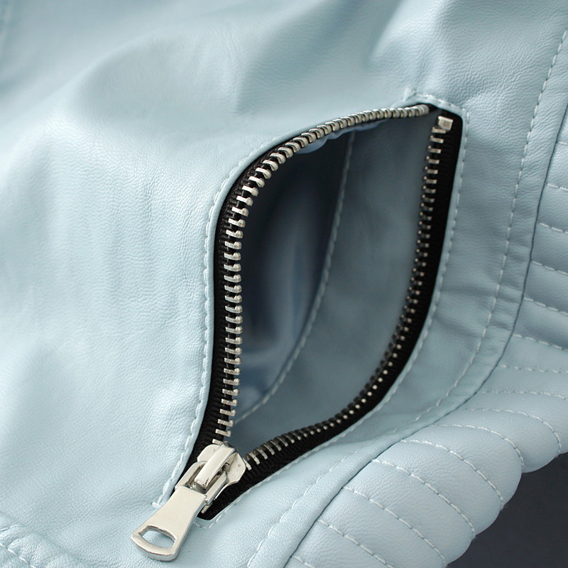 Women Fashion Soft Faux Leather Jackets -Motorcyle Zippers Biker Blue Coat Image 6 Women Fashion Soft Faux Leather Jackets -Motorcyle Zippers Biker Blue Coat Image 6