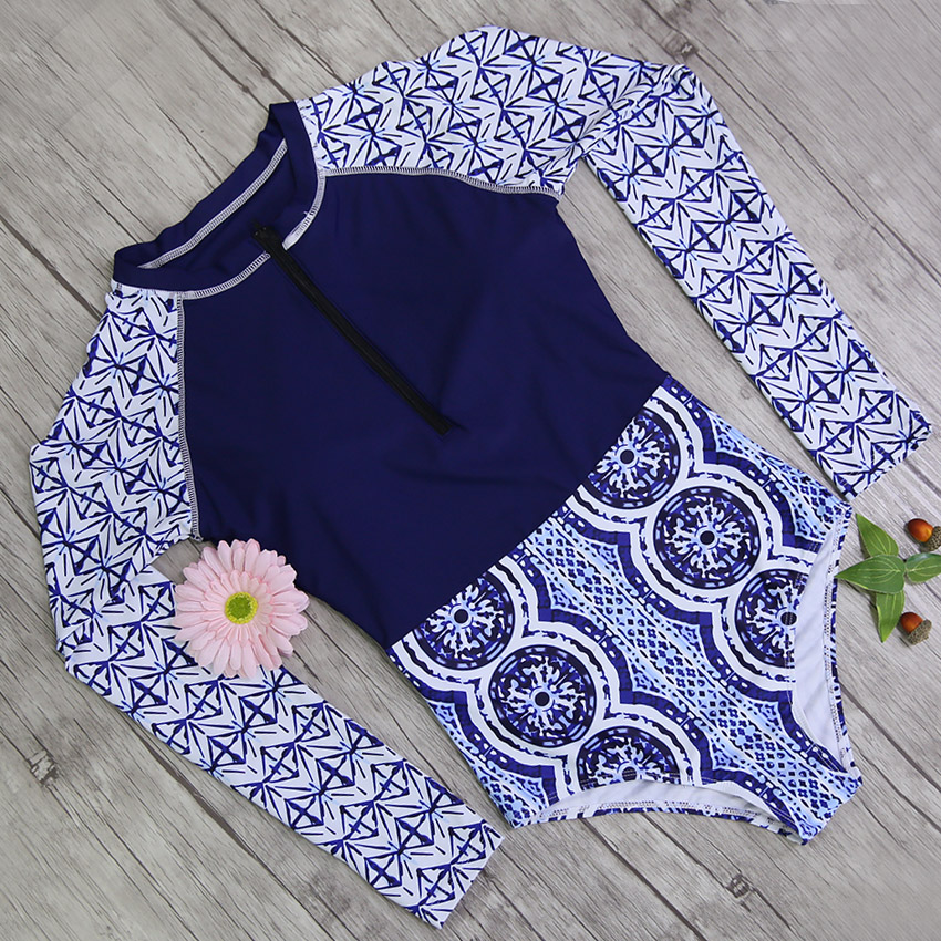 2018 Print Floral One Piece Swimsuit Long Sleeve Swimwear Women Bathing Suit Retro Swimsuit Vintage One-piece Surfing Swim Suits Image 4 2018 Print Floral One Piece Swimsuit Long Sleeve Swimwear Women Bathing Suit Retro Swimsuit Vintage One-piece Surfing Swim Suits Image 4