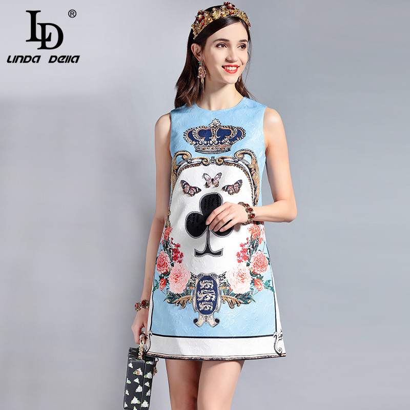 LD LINDA DELLA Fashion Designer Runway Summer Dress Women's Sleeveless Sequin Beading Jacquard Floral Print Vintage Casual Dress Image 4 LD LINDA DELLA Fashion Designer Runway Summer Dress Women's Sleeveless Sequin Beading Jacquard Floral Print Vintage Casual Dress Image 4