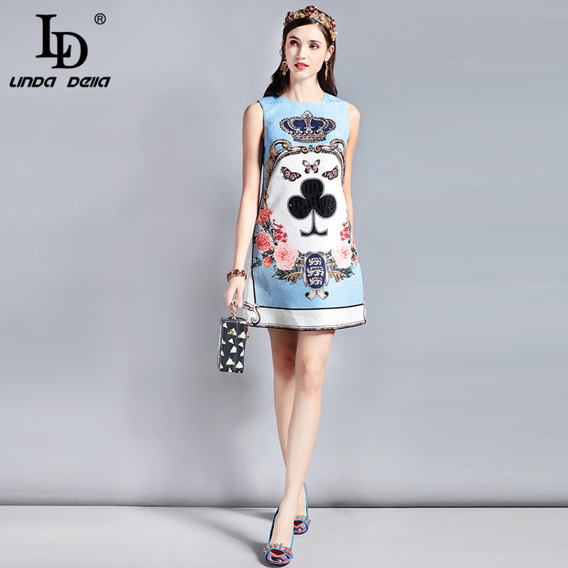 LD LINDA DELLA Fashion Designer Runway Summer Dress Women's Sleeveless Sequin Beading Jacquard Floral Print Vintage Casual Dress Image 5 LD LINDA DELLA Fashion Designer Runway Summer Dress Women's Sleeveless Sequin Beading Jacquard Floral Print Vintage Casual Dress Image 5
