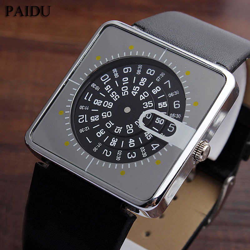 Unique Men Watch Square Dial Turntable Numeral Creative Fashion Quartz Wristwatch For Men Image 1 Unique Men Watch Square Dial Turntable Numeral Creative Fashion Quartz Wristwatch For Men Image 1