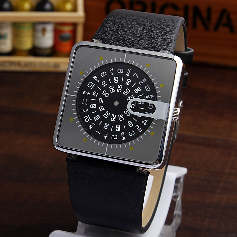 Unique Men Watch Square Dial Turntable Numeral Creative Fashion Quartz Wristwatch For Men Image 2 Unique Men Watch Square Dial Turntable Numeral Creative Fashion Quartz Wristwatch For Men Image 2
