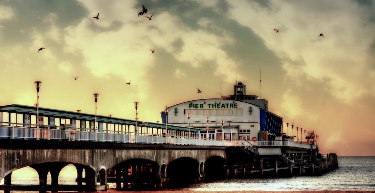 Bournemouth Pier in Dorset, England: Clouds, sea, dramatic