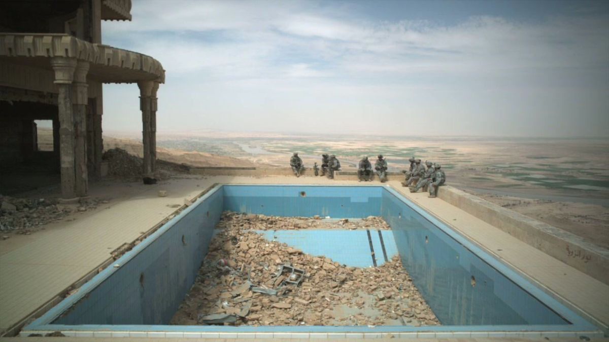 Swimming Pool over river Tigris of Saddam Hussein - photographed by Richard Mosse in 'Theatre of War'