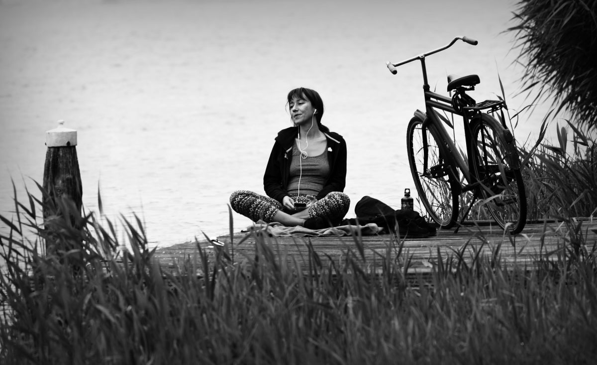 Woman, sitting, meditating, bicycle, meditation