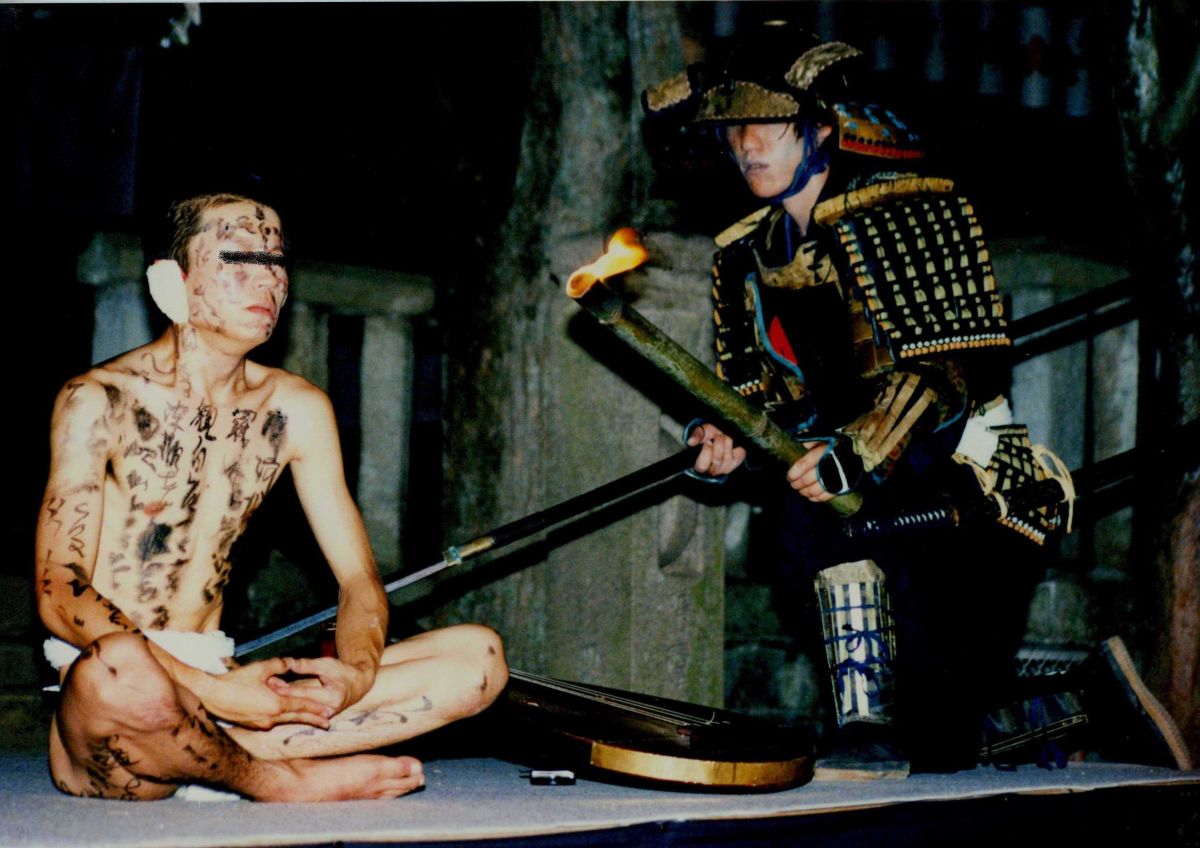 Monk with painted body, sword master, general, fight, movie scene