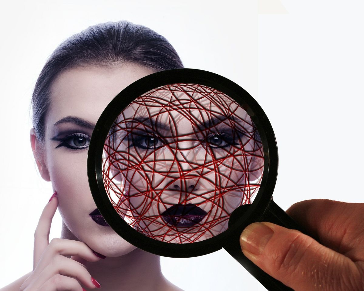 magnifier, loupe, woman, pattern