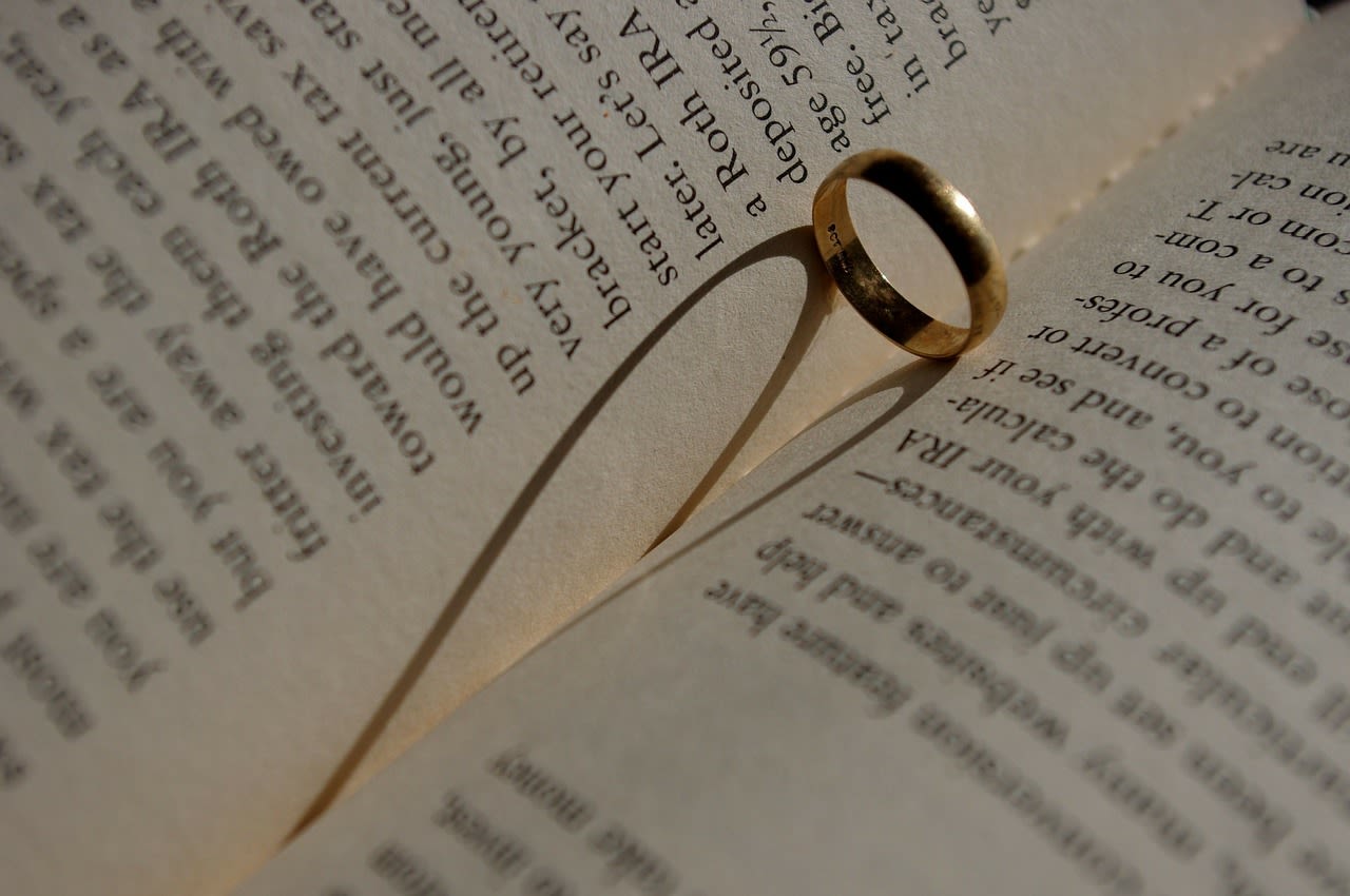 Ring as heart on book