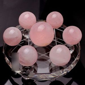 Feng Shui 7 Star Natural Pink Crystal Sphere Balls with Stand Image 1