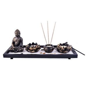 Feng Shui Zen Garden Sand Buddha Rocks Lotus Incense Burner W Fengshuisale Red String Bracelet Sku:H1023 Image 1