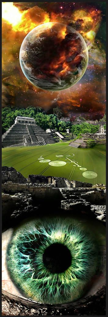 2012, Nibiru, Asteroid on Maya pyramid, apocalypse, crop circle (Artwork by Mainard)