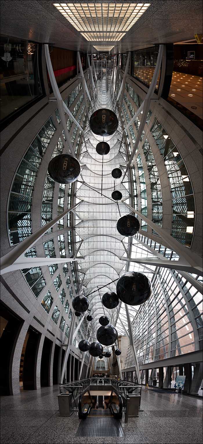 Art installation by Xavier Veilhan and metal ceiling structure by Santiago Calatrava