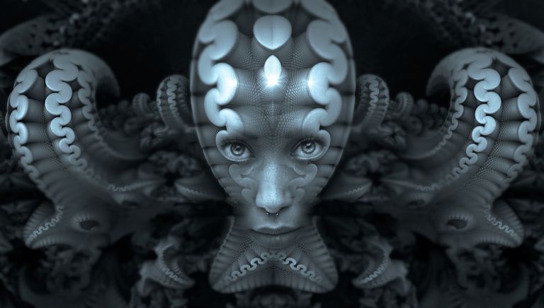 Head, fractal, tentacle, grey, psychedelic