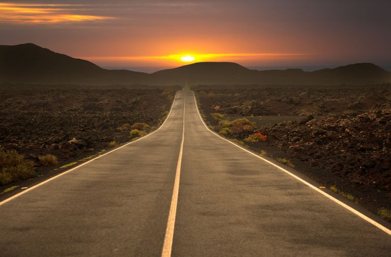 Sunset, road, freeway, highway, street