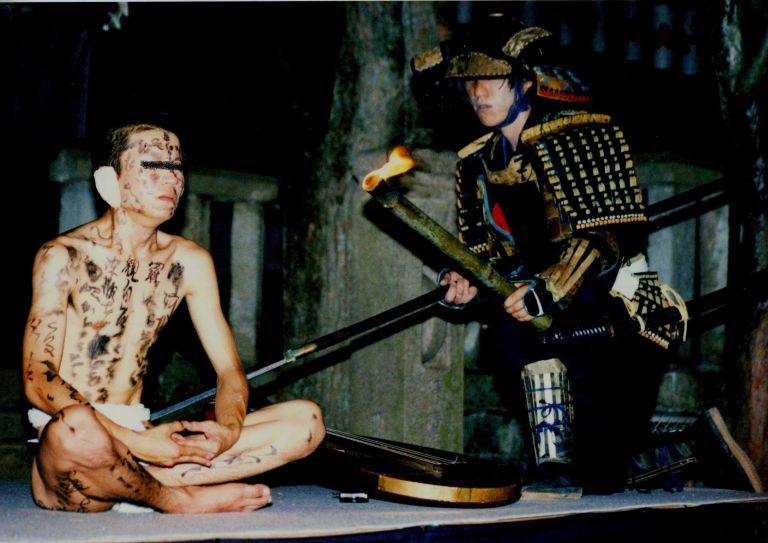 Monk with painted body, sword master, general, fight, movie scene