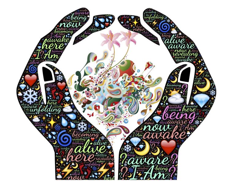 Hands holding: Alive, awake, aware, spiritual,