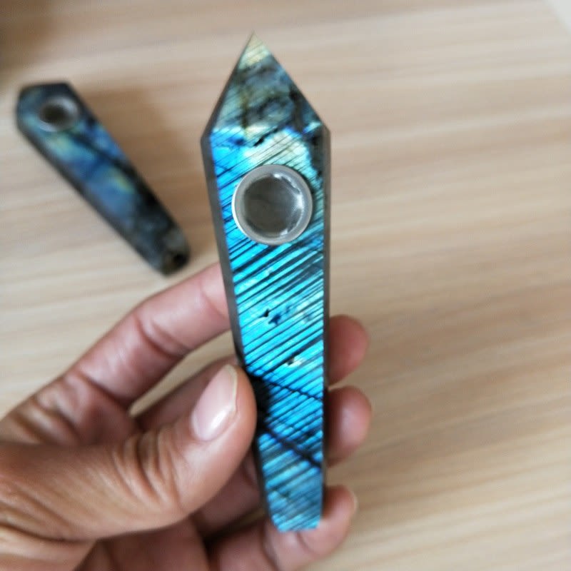 Natural quartz crystal labradorite stone smoking pipe Image 4