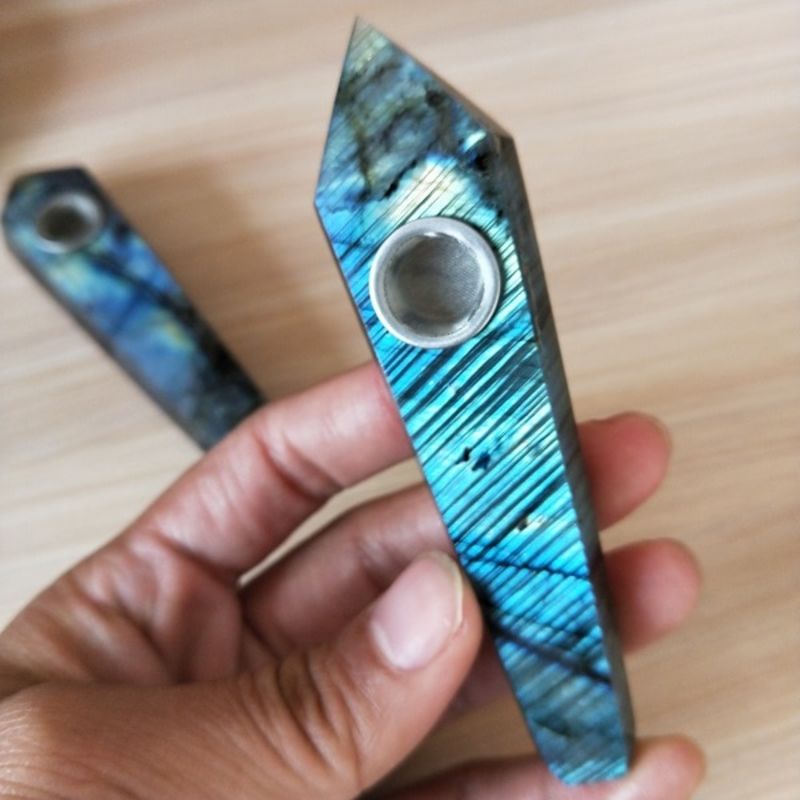 Natural quartz crystal labradorite stone smoking pipe Image 1