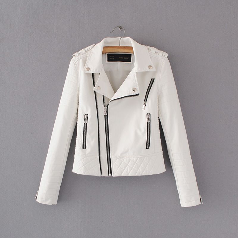 Women Fashion Soft Faux Leather Jackets -Motorcyle Zippers Biker Blue Coat Image 9