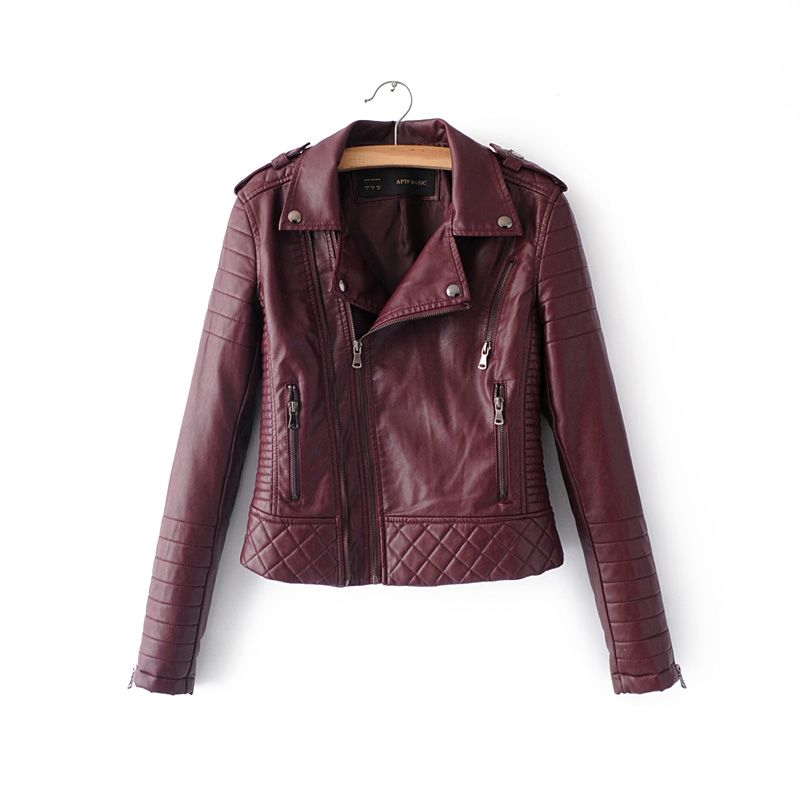 Women Fashion Soft Faux Leather Jackets -Motorcyle Zippers Biker Blue Coat Image 10