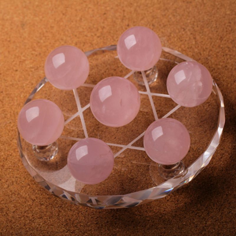 Feng Shui 7 Star Natural Pink Crystal Sphere Balls with Stand Image 2
