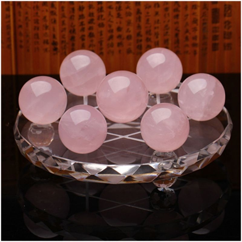 Feng Shui 7 Star Natural Pink Crystal Sphere Balls with Stand Image 3