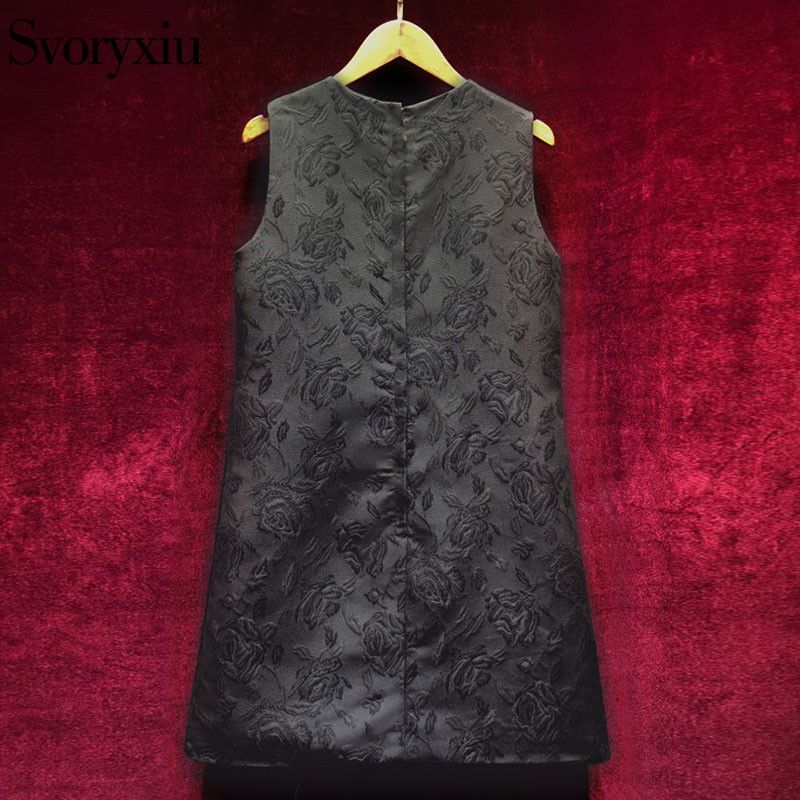 Vintage Black Mini Dress Women's Sleeveless Luxurious Diamonds Dress Image 2