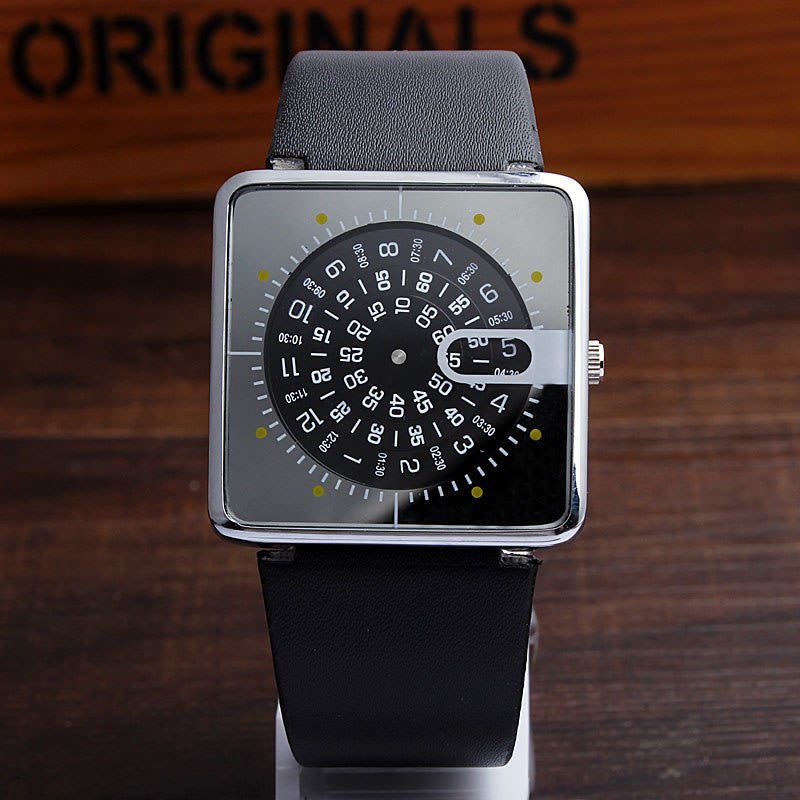 Unique Men Watch Square Dial Turntable Numeral Creative Fashion Quartz Wristwatch For Men Image 3