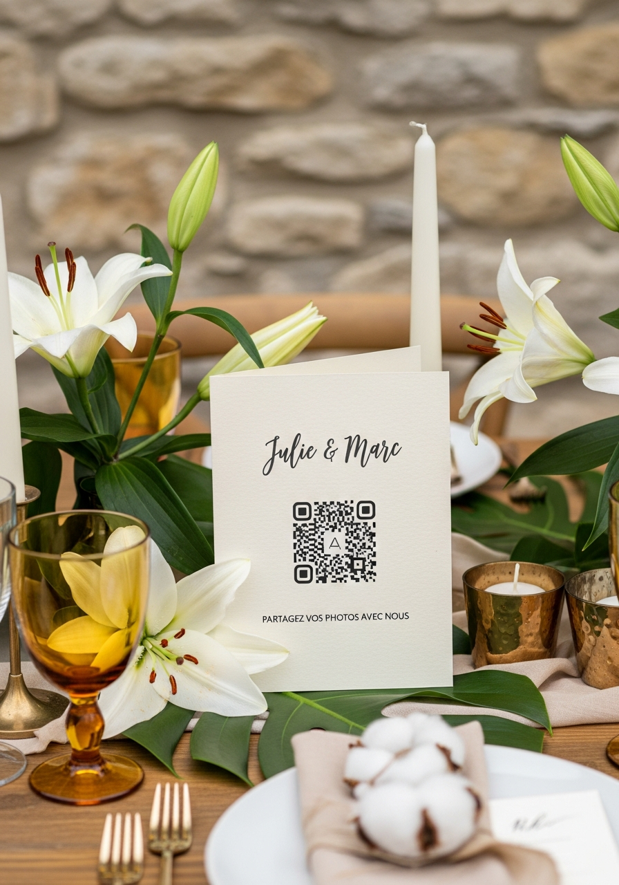 Affiche QR Code Mariage Nature Lys | Julie & Marc | Invinee